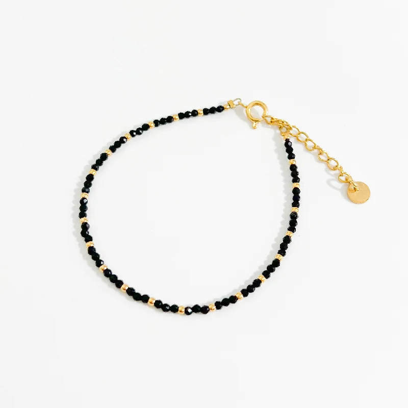 Black Bead Bracelet in Gold