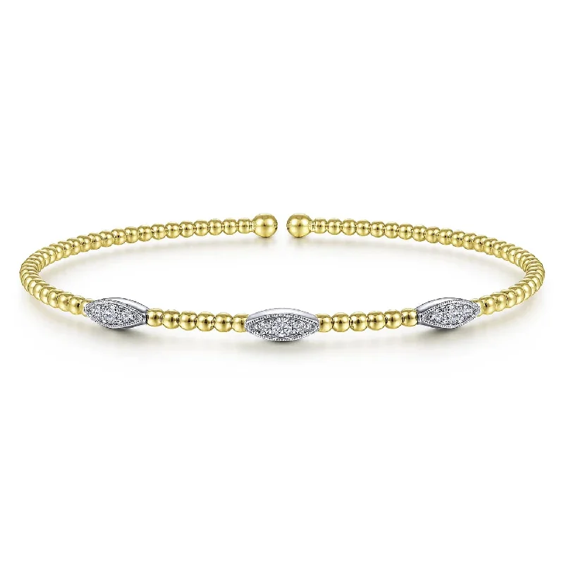 Bujukan Yellow and White Gold Diamond Marquise Station Cuff Bracelet, 0.16 cttw