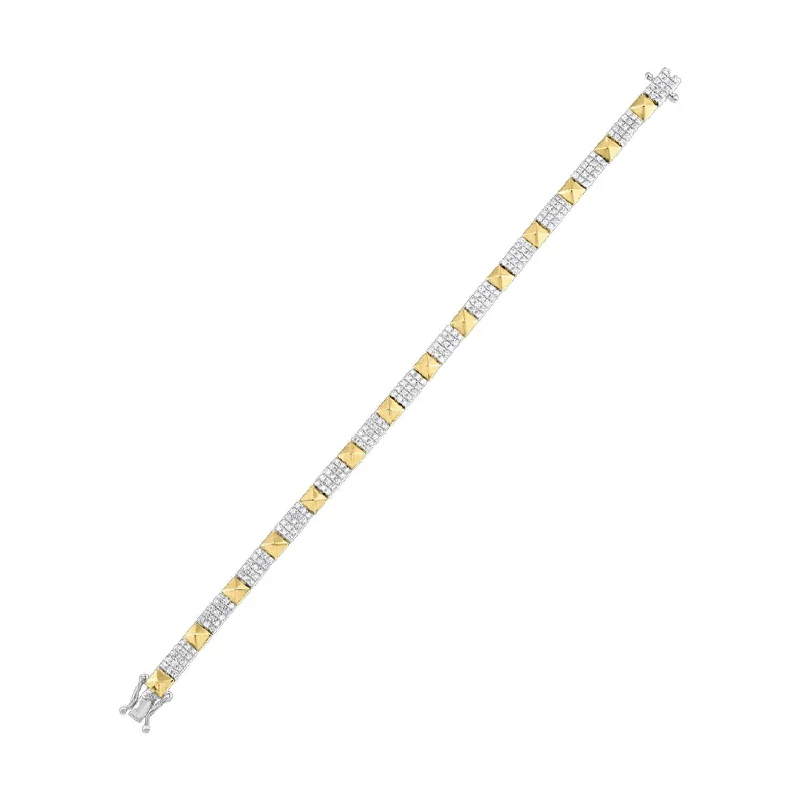 Geometric Two Tone Yellow and White Gold Diamond Cluster Tennis Bracelet, 2.0 cttw