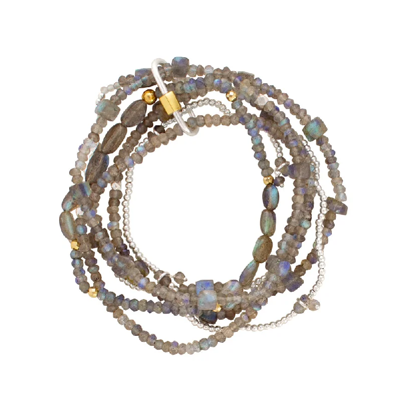 Layered Labradorite Stretch Bracelet Set with Carabiner