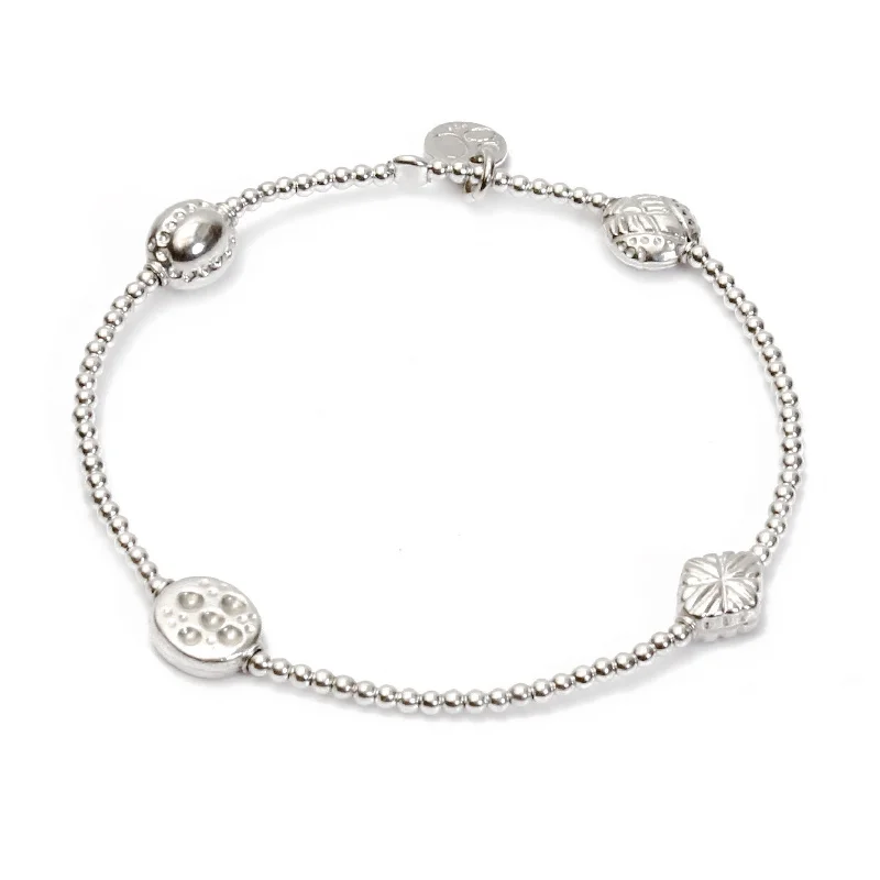 Lucky "BALANCE" 4- Beaded all Silver Bracelet