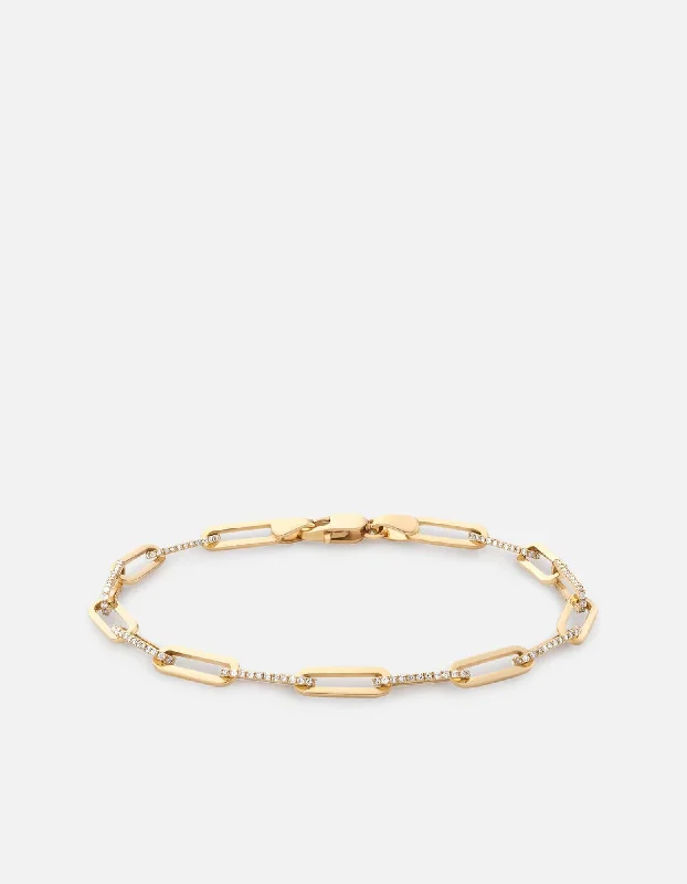 Volt Link Bracelet, 14k Gold Pavé