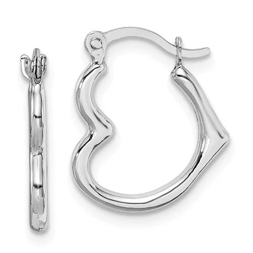 10k White Gold 16mm Heart Hinged Hoop Earrings