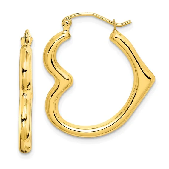 10k Yellow Gold 16mm Heart Hinged Hollow Hoop Earrings