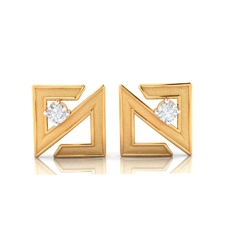 14k Abstract Designed Gold Earrings With American Diamonds