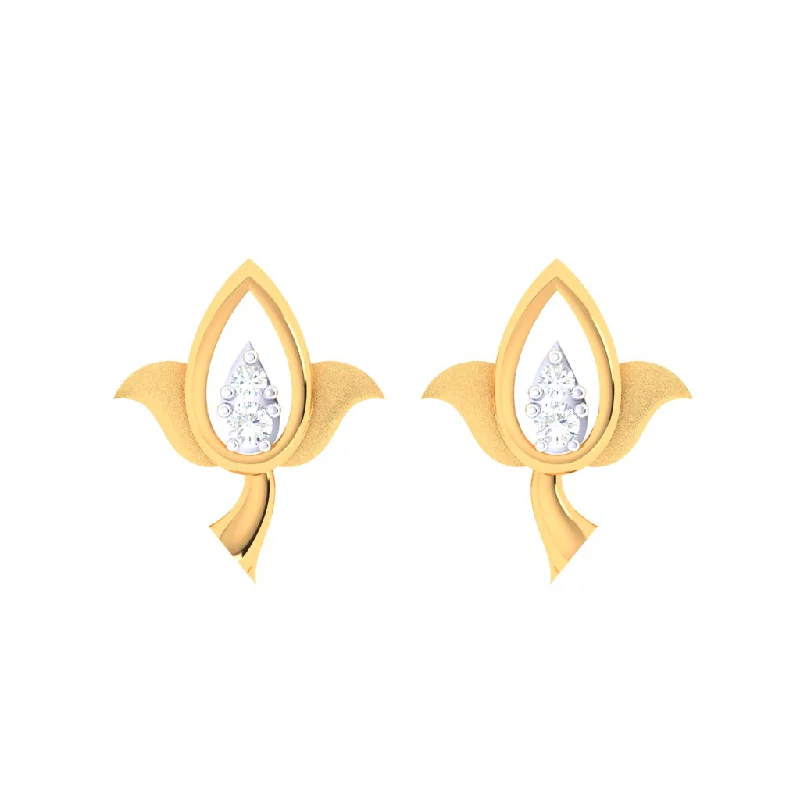 14k Beautiful Gold Stud Earrings In The Shape Of Lotus