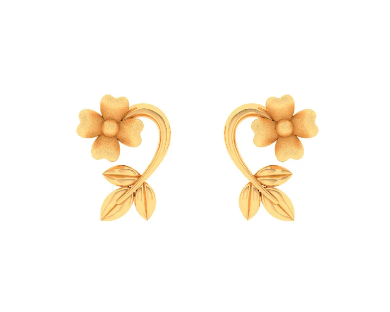 14k Dainty Gold Earrings With Fine Leafy And Floral Patterns