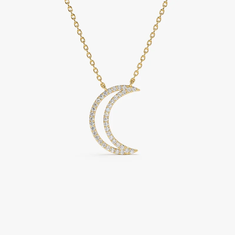 14K Diamond Moon Outline Necklace