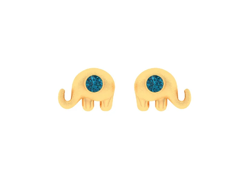 14k Elephant Shaped Gold Earrings With Blue Stone