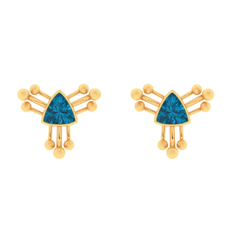 14k Exclusive Triangular Gold Earrings With Blue Stone