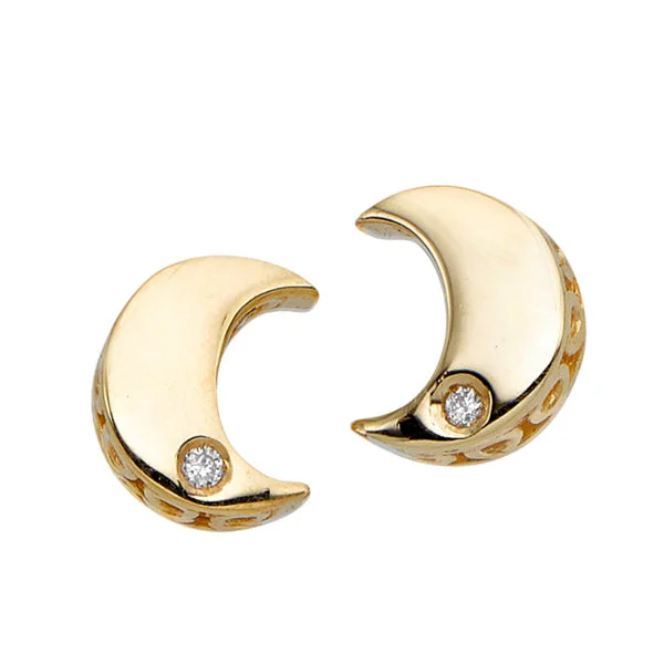 14k Gold .01ct Diamond Moon Stud Earrings