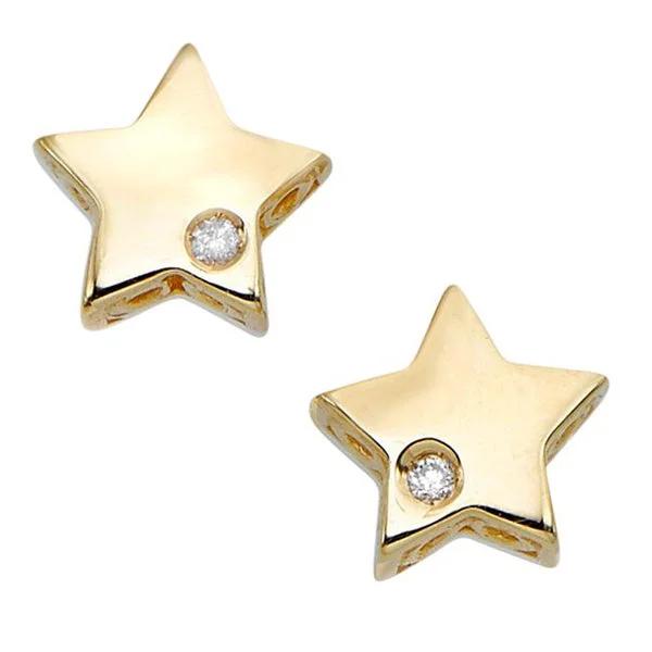 14k Gold .01ct Diamond Star Stud Celestial Earrings