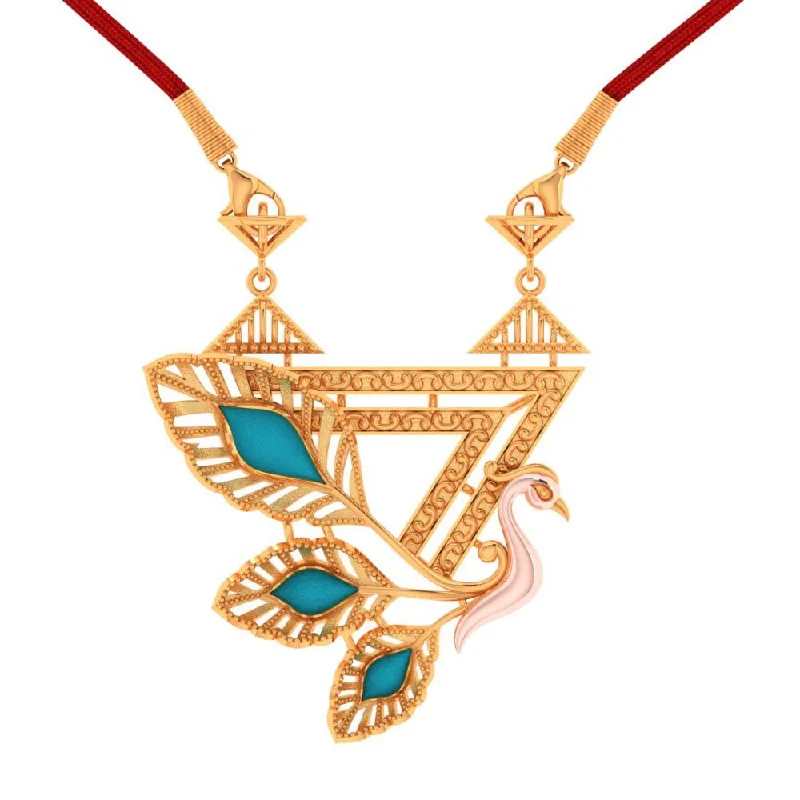 14k Gold Blue Coloured Cantered Leaves With Swan Necklace