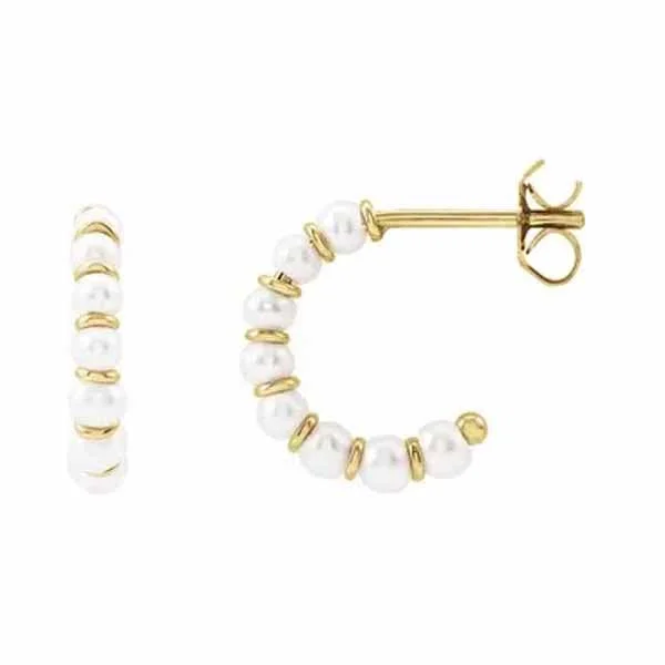 14k Gold Freshwater Cultured Pearl Hoop Earrings