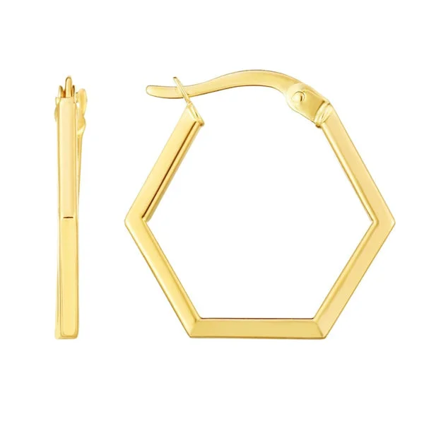 14k Gold Hexagon Hoop Earrings