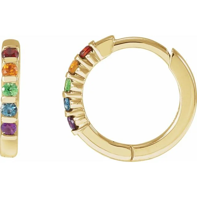 14k Gold Rainbow Natural Gemstone Huggie Hoop Earrings