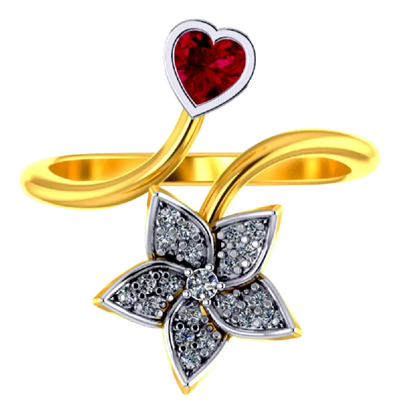 14k Gold Ring With A Heart And A Five-petal Flower Design