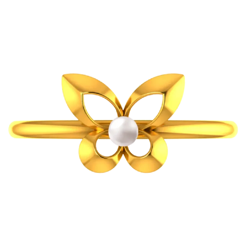 14k Gold Ring With Butterfly Wings And A Pearl In The Middle