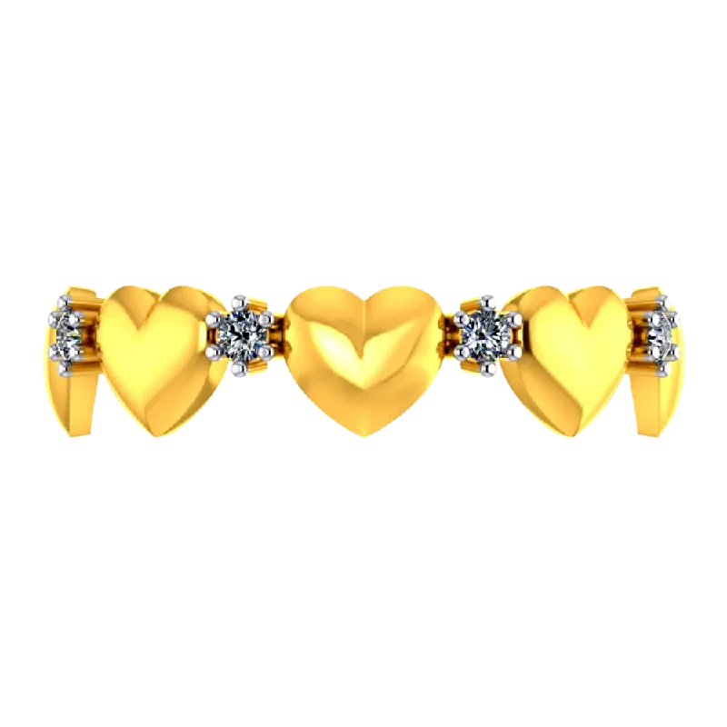 14k Gold Ring With Hearts And American Diamonds In A Halo Design