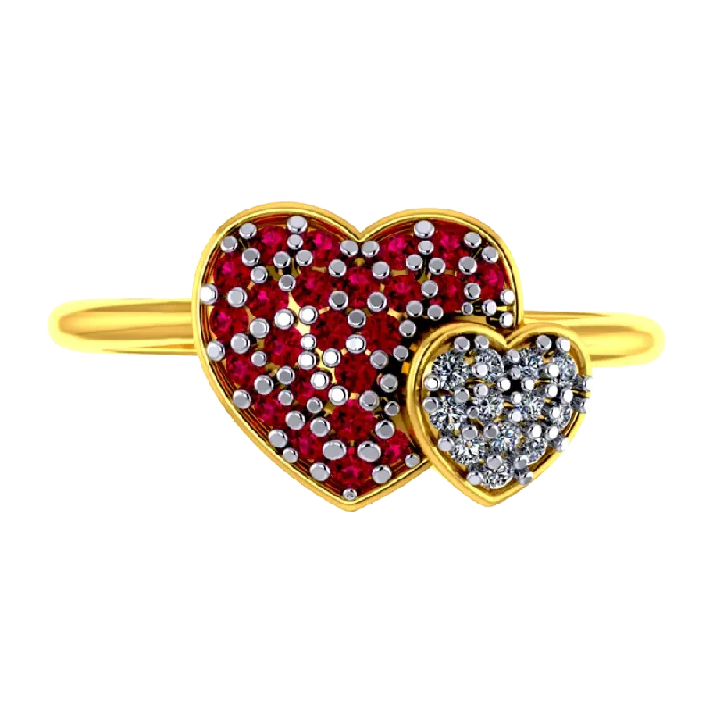 14k Gold Ring With Two  Zirconia Stone Hearts