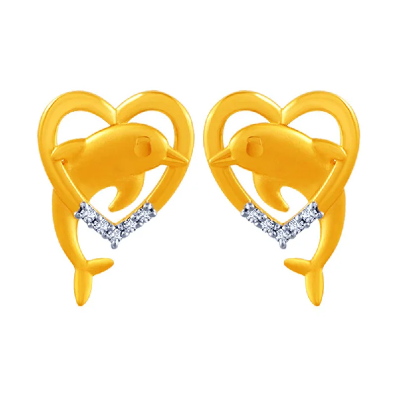 14k Heart Shape  Gold Earrings With Dolphin