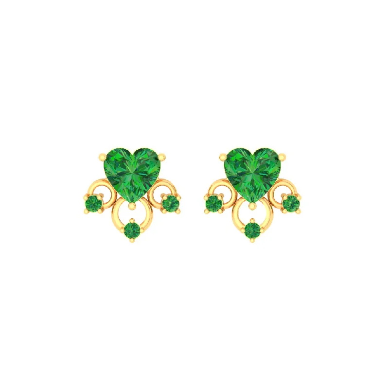 14k Love Shaped Gold Earrings With Green Stones