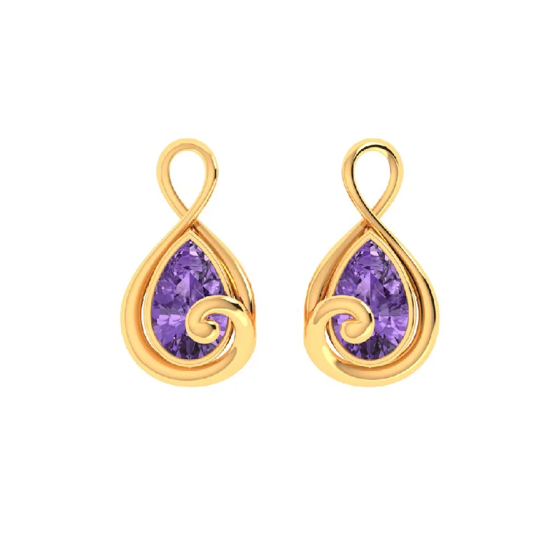 14k Musical Note Shaped Gold Stud Earrings With Violet Stone