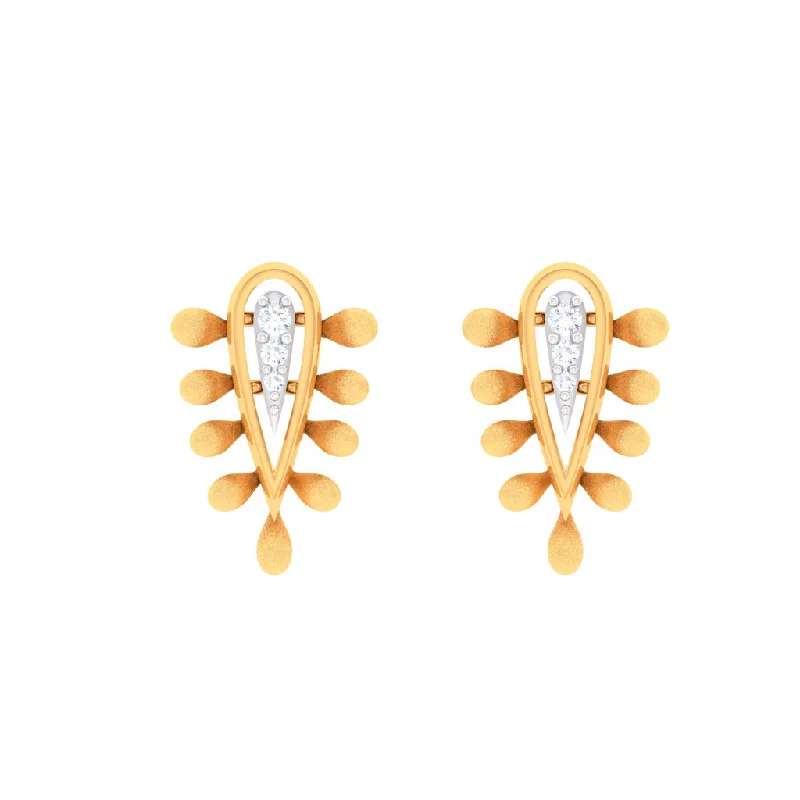 14k Reverse Raindrop Gold Earrings With Three Diamonds