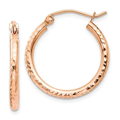 14k Rose Gold 20mm D-Cut Hinged Hoop Earrings