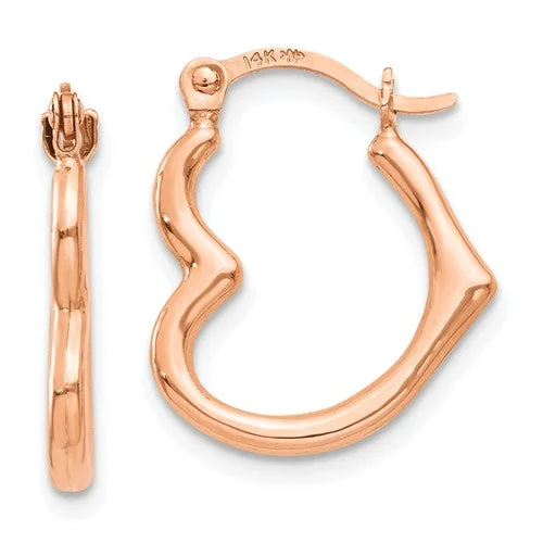 14k Rose Gold 16mm Heart Hinged Hoop Earrings