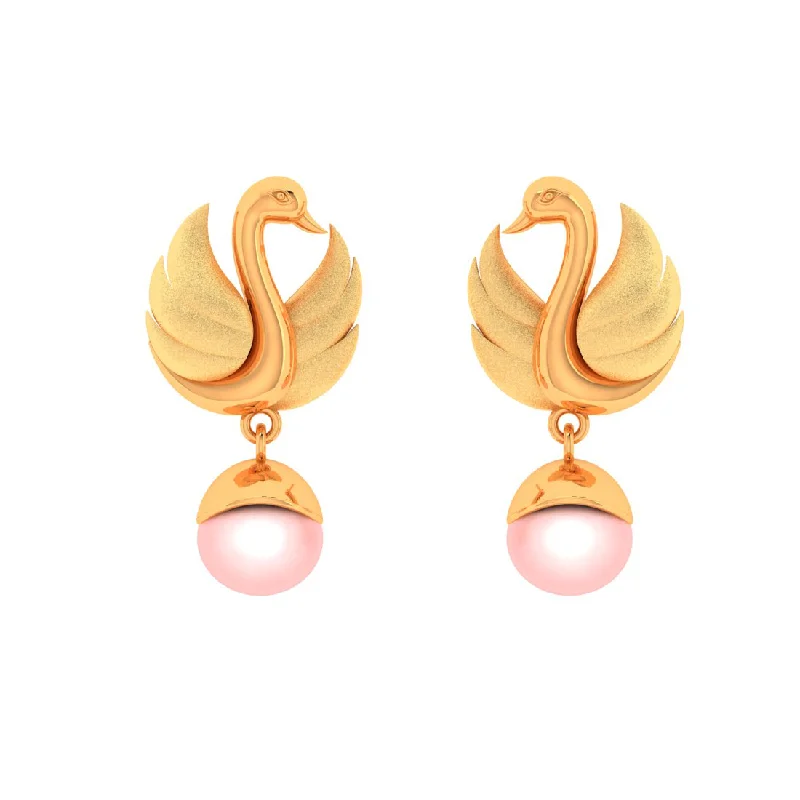 14k Swan Style With Pearl Gold Earrings