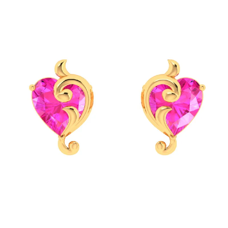 14k Uniquely Designed Pink Stone Gold Stud Earrings