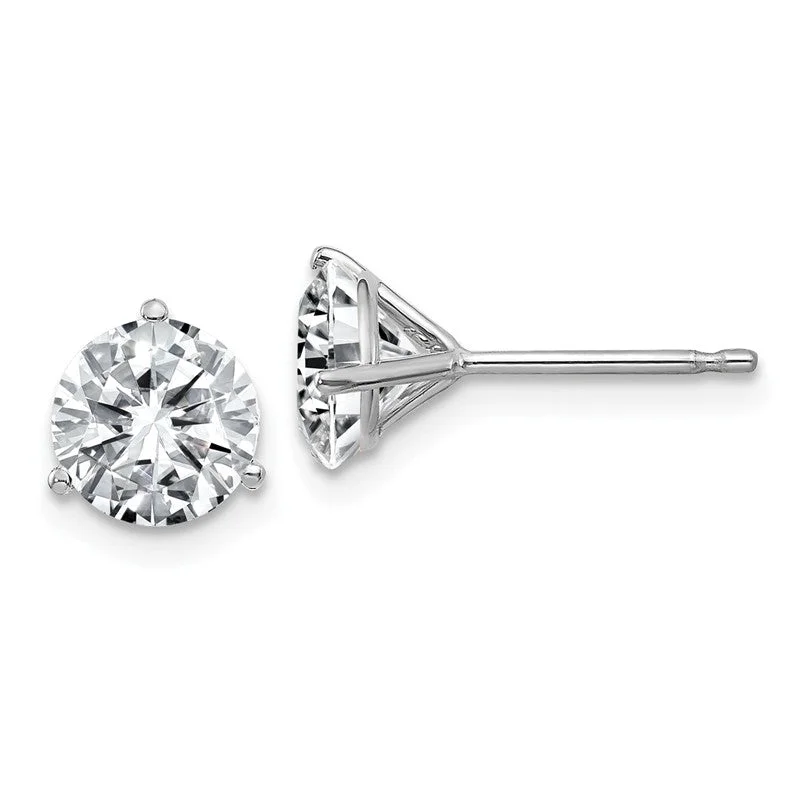 14k White Gold 1.50ct. 6mm Round Moissanite 3-Prong Post Earrings