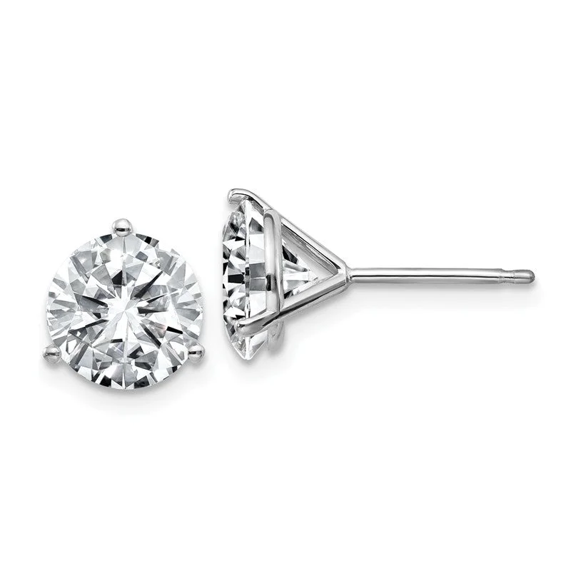 14k White Gold 3.50ct. 8mm Round Moissanite 3-Prong Post Earrings