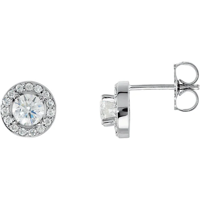 14K White Gold Moissanite & 1/6 CTW Natural Diamond Earrings