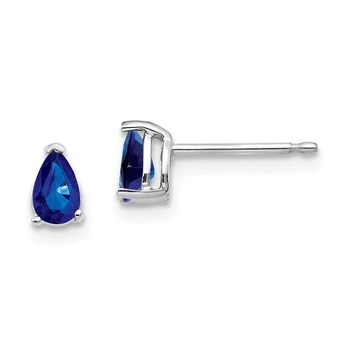 14k White Gold 5x3mm Pear Genuine Dark Blue Sapphire Stud Post Earrings