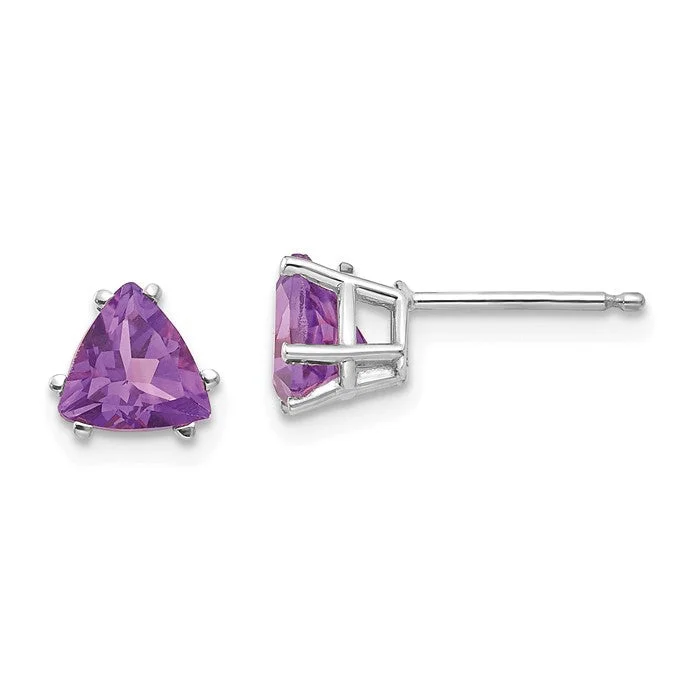 14k White Gold 6mm Trillion Amethyst Earrings