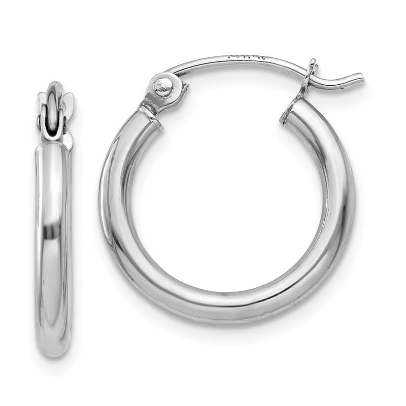 14K White Gold Lightweight 15mm x 2mm Hoop Earrings