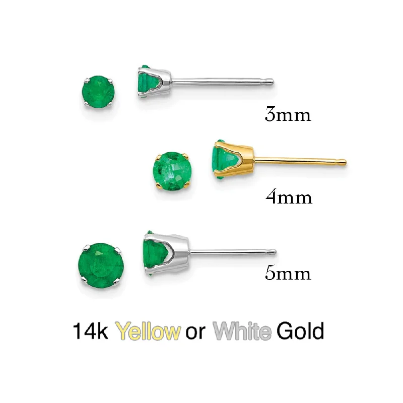 14k Gold Round Genuine Stone Birthstone Stud Earrings - Various Sizes