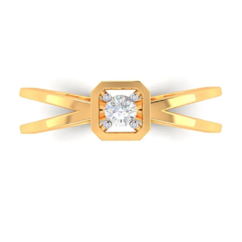 14k X Shape Gold Ring With American Diamond