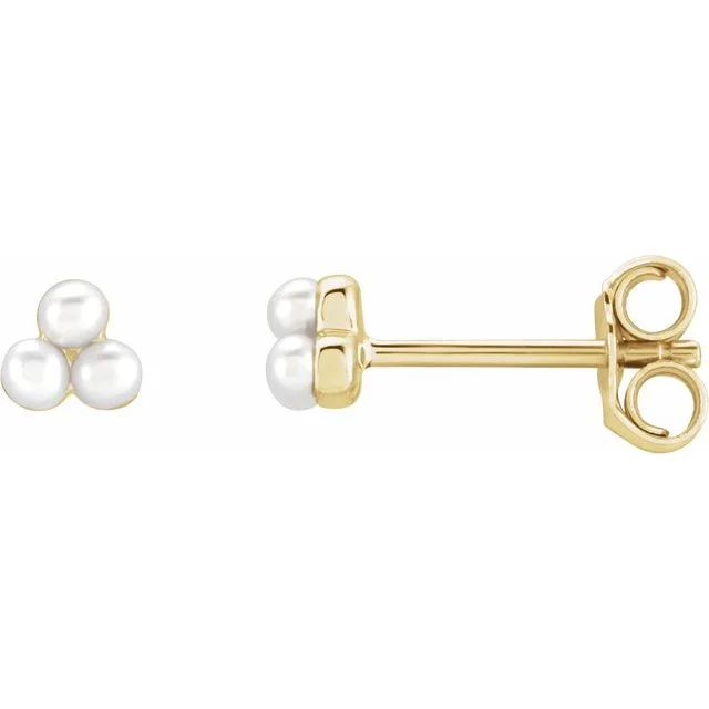 14K Yellow or White Gold Cultured Freshwater Pearl Cluster Earrings