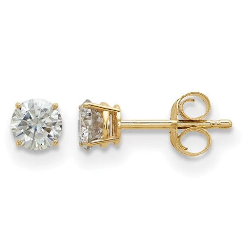 14k Yellow Gold 1/2ct. 4mm Round Moissanite 4-Prong Basket Post Earrings