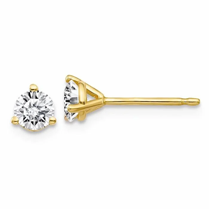 14k Yellow Gold 1/2ct 4mm Round Moissanite 3-Prong Martini Post Earrings