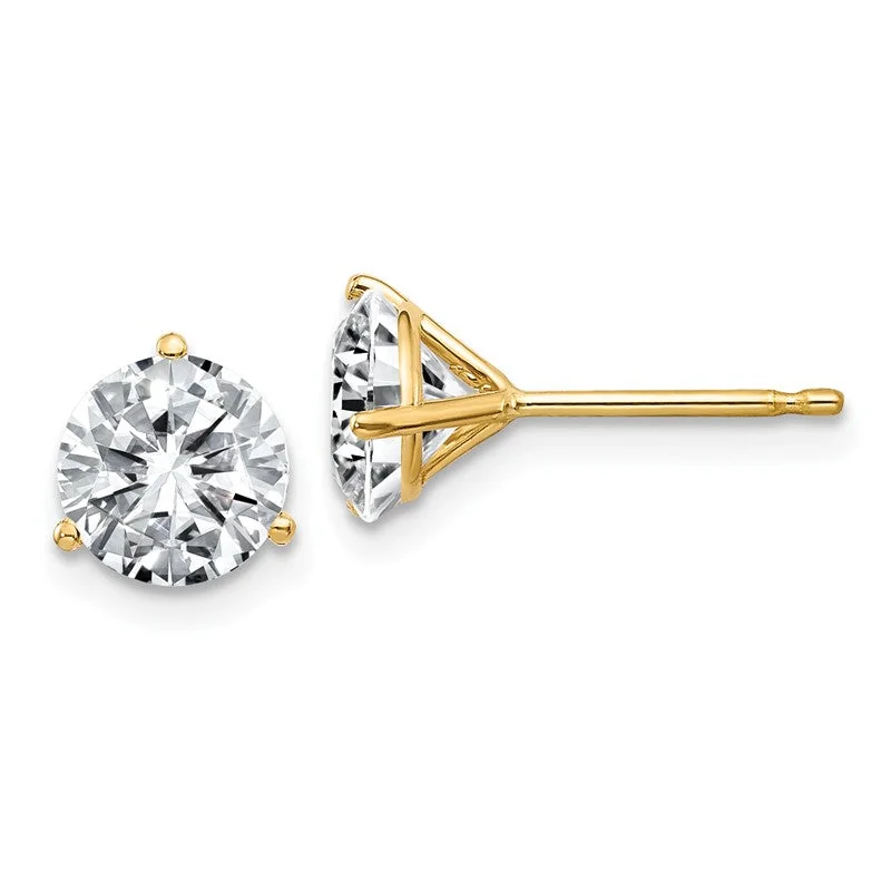 14k Yellow Gold 1.50ct 6mm Round Moissanite 3-Prong Post Earrings