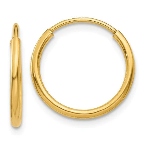 14k Yellow Gold 14mm x 1.25mm Endless Hoop Earrings