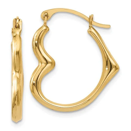 14k Yellow Gold 18mm Heart Hinged Hoop Earrings