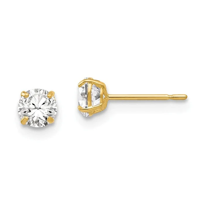 14k Yellow Gold 4mm Round CZ Post Earrings