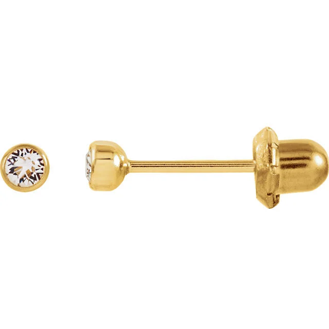 14K Yellow Gold Imitation Crystal Piercing Earrings