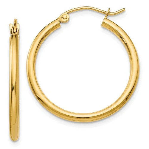 14K Yellow Gold Lightweight 25mm x 2mm Hoop Earrings