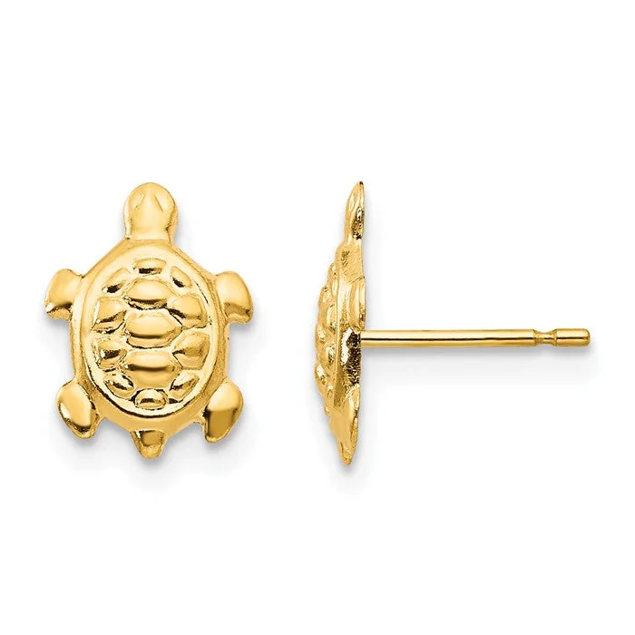 14k Yellow Gold Solid Turtle Post Earrings